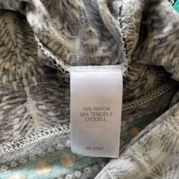 J. Jill Womens Shirt Medium Floral Boho Blouse Tunic Blue Green - Picture 4 of 6